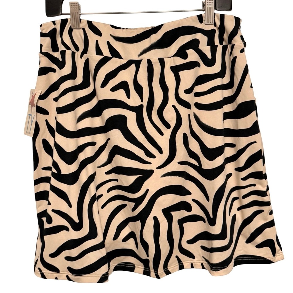 TY Bikinis y Mas NWT Skirt Shorts Size L Zebra Animal Print Athletic Sporty Chic